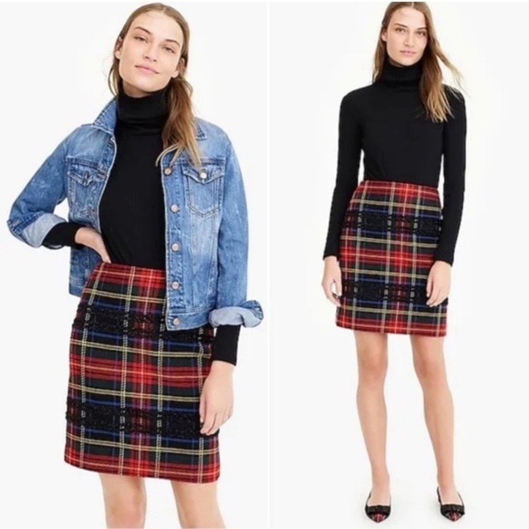 J. Crew Dresses & Skirts - J. Crew Holiday Lurex Pencil Mini Skirt Stewart Tartan Plaid, women’s size 4